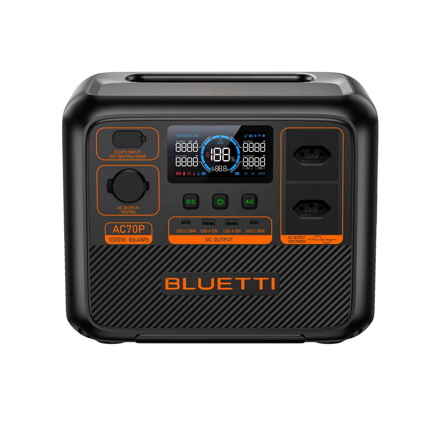 BLUETTI AC70P Estação de Energia Portátil | 1000 W 864 Wh