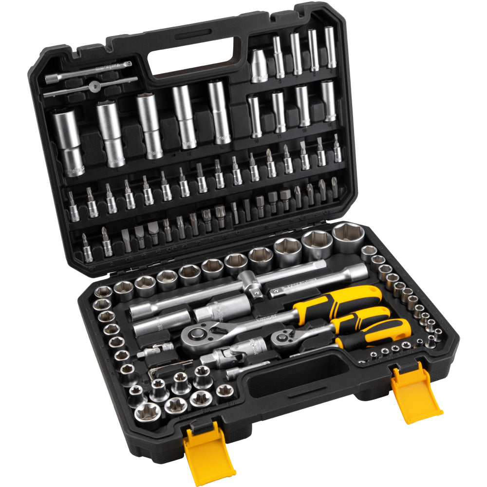 Jogo de soquetes e ponteiras com encaixe de 1/4" e de 1/2", com catraca, 108 peças, VONDER