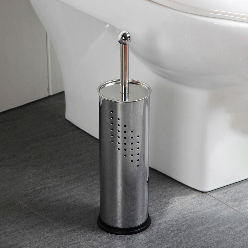 Escova Sanitária em Nylon com Suporte em Inox Espelhado com Design Vazado