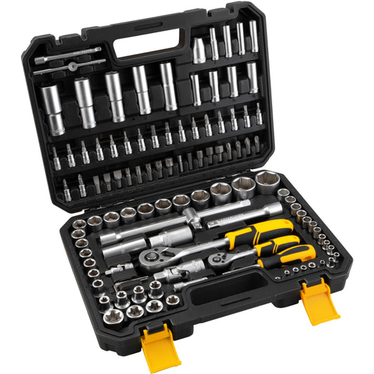Jogo de soquetes e ponteiras com encaixe de 1/4" e de 1/2", com catraca, 108 peças, VONDER