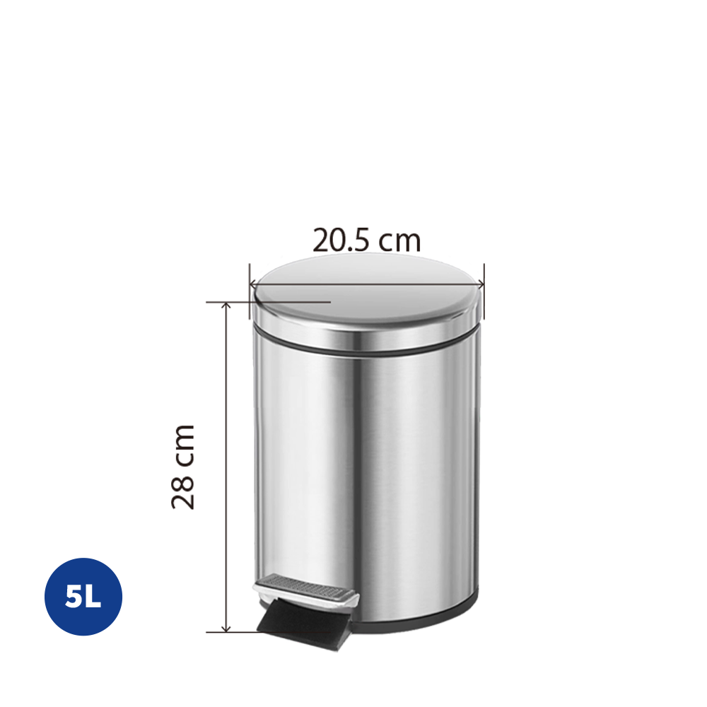 Lixeira de Pedal em Aço Inox Prateado, Capacidade: 3 a 20 Litros