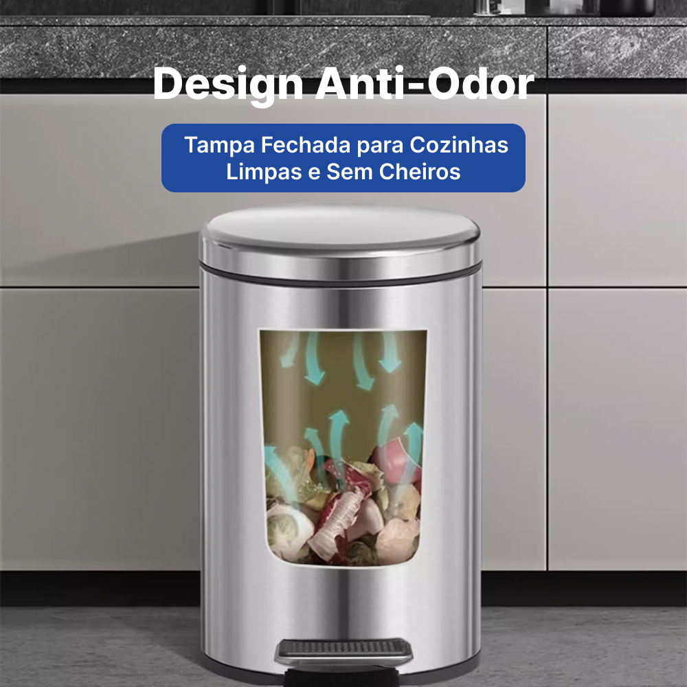 Lixeira de Pedal em Aço Inox Prateado, Capacidade: 3 a 20 Litros